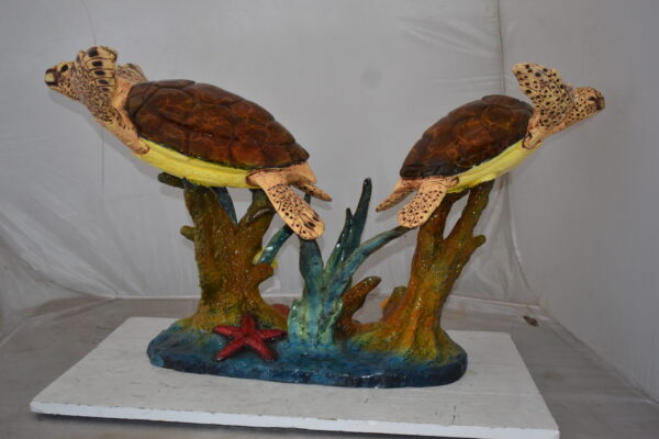 Gliding Turtles in Reef Table Top Bronze Statue  Size: 18" x 16" x 31"H - Image 8