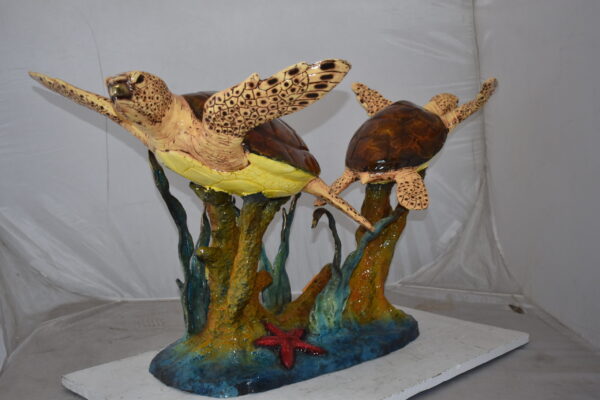 Gliding Turtles in Reef Table Top Bronze Statue  Size: 18" x 16" x 31"H - Image 9