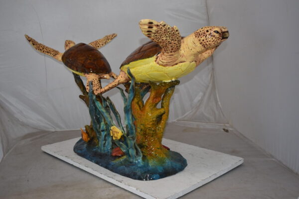 Gliding Turtles in Reef Table Top Bronze Statue  Size: 18" x 16" x 31"H - Image 11