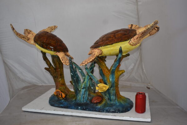 Gliding Turtles in Reef Table Top Bronze Statue  Size: 18" x 16" x 31"H - Image 12