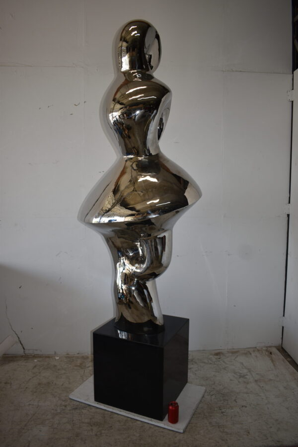 Ambiguous Stainless-Steel Statue On Marble Base Size: 28" x 28" x 100"H - Image 4
