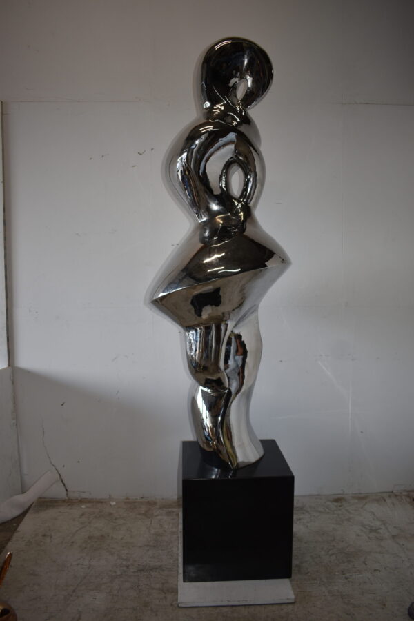 Ambiguous Stainless-Steel Statue On Marble Base Size: 28" x 28" x 100"H - Image 6