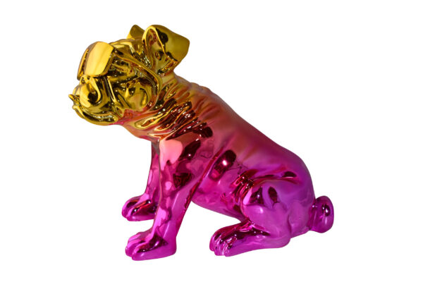 Bulldog With Sunglasses Colored Pink and Gold Resin Statue Size: 17" x 9" x 13"H