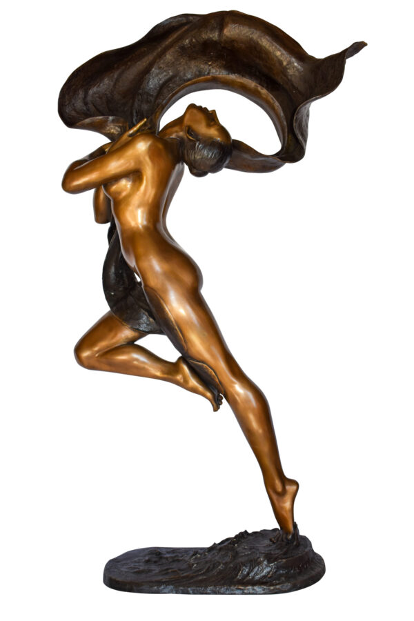 Beautifully Exotic Fabric Dancer Bronze Statue Art Nude Size: 33" x 14" x 58"H