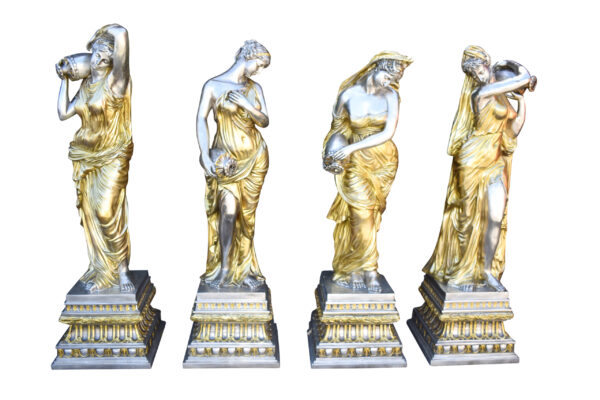 Four Lifesize Garden Statue Fountains Gold and Silver Size: 72" x 72" x 60"H