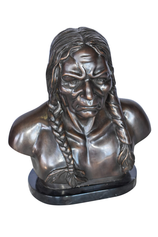 Bust Of Native American Indian Brave Bronze State Size: 12" x 7" x 14"H