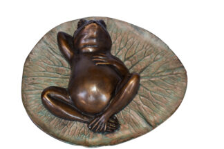 Relaxed Frog Supine on a Lily Bronze Statue Wall Fountain  14" x 6" x 12"H
