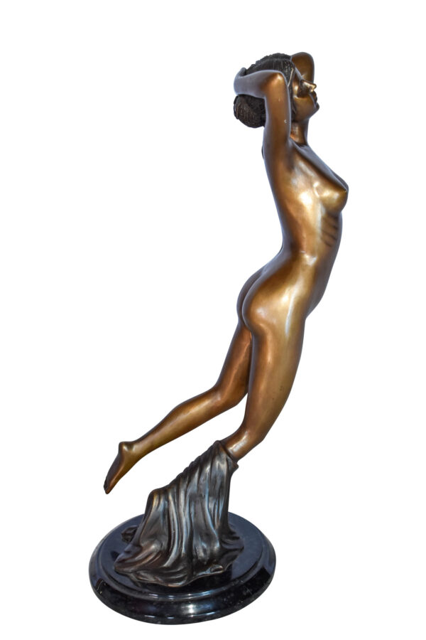 Nude Girl Posing Art Bronze Statue Mounted on Marble Size: 8" x 8" x 16"H