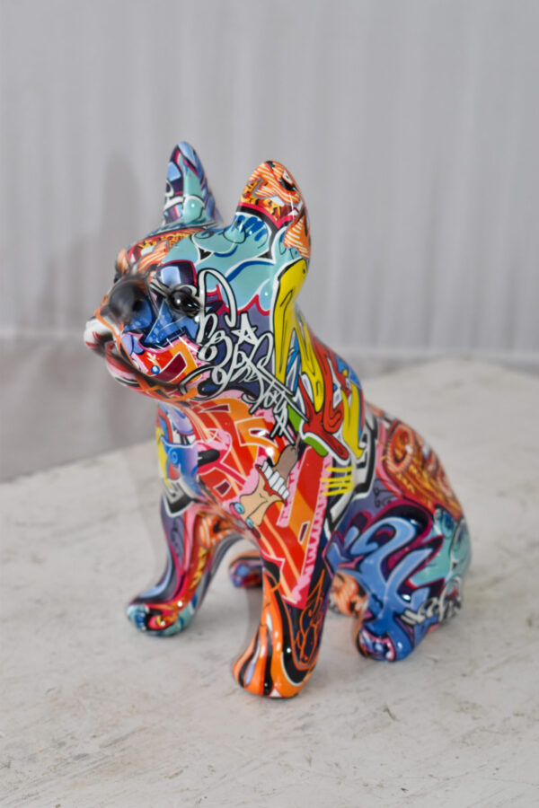 French Bulldog Painted Red Graffiti Resin Statue Size: 8" x 5" x 10"H - Image 3