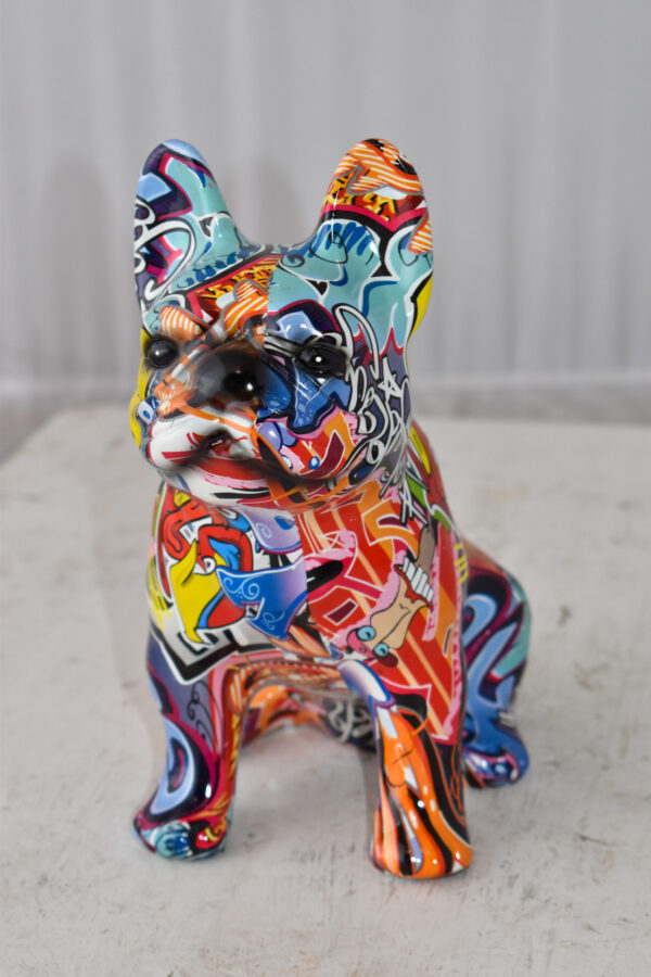 French Bulldog Painted Red Graffiti Resin Statue Size: 8" x 5" x 10"H - Image 4