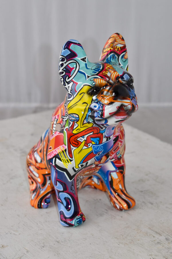 French Bulldog Painted Red Graffiti Resin Statue Size: 8" x 5" x 10"H - Image 5