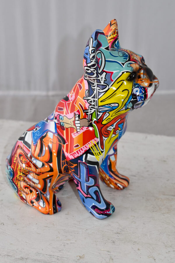French Bulldog Painted Red Graffiti Resin Statue Size: 8" x 5" x 10"H - Image 6