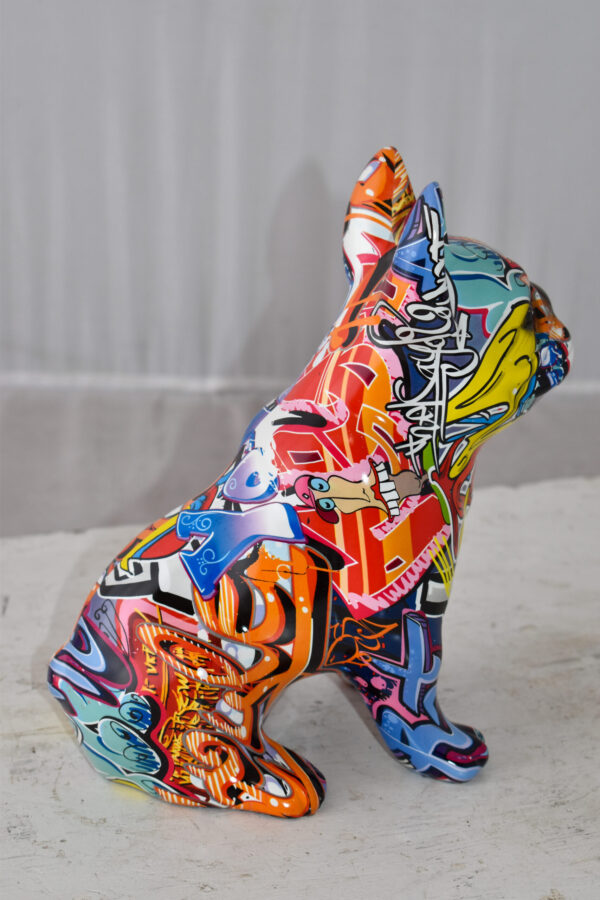 French Bulldog Painted Red Graffiti Resin Statue Size: 8" x 5" x 10"H - Image 7