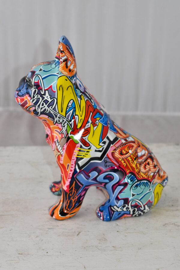 French Bulldog Painted Red Graffiti Resin Statue Size: 8" x 5" x 10"H - Image 11