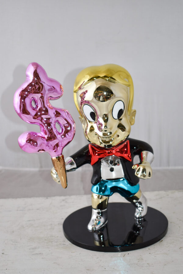 Cartoon Monopoly Girl with Money Cotton Candy Resin Statue 12" x 10" x 15"H - Image 3