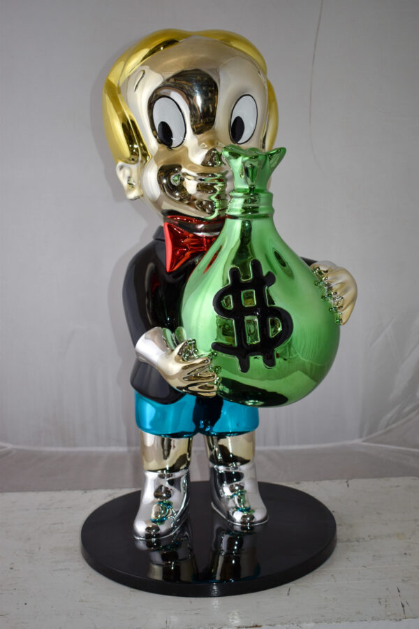 Excited Cartoon Boy Holding Money Bag Resin Statue Large Size: 16" x 16" x 32"H - Image 3