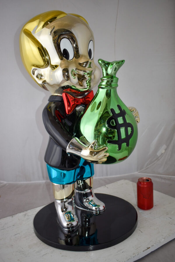 Excited Cartoon Boy Holding Money Bag Resin Statue Large Size: 16" x 16" x 32"H - Image 4