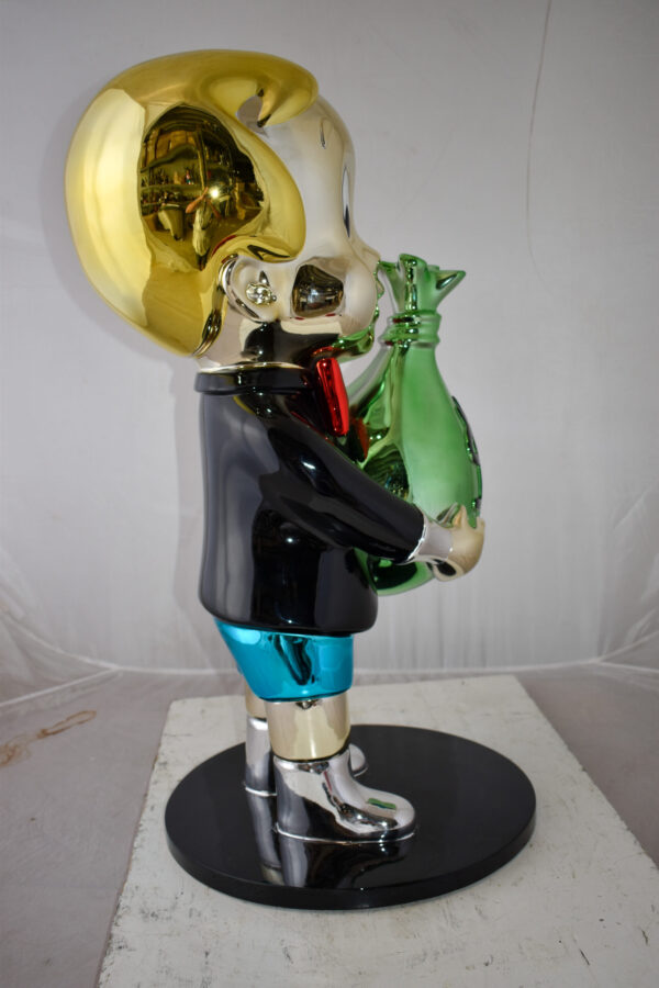 Excited Cartoon Boy Holding Money Bag Resin Statue Large Size: 16" x 16" x 32"H - Image 6
