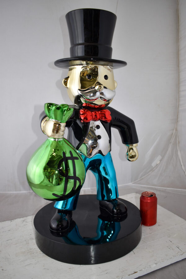 Frowning Monopoly Man Holding Money Bag Resin Statue Large 17" x 15" x 31"H - Image 3