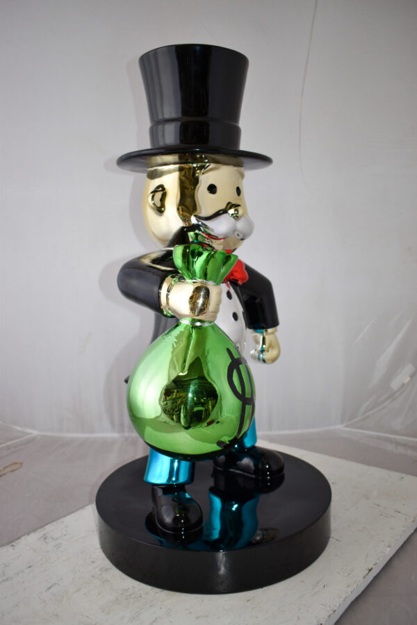 Frowning Monopoly Man Holding Money Bag Resin Statue Large 17" x 15" x 31"H - Image 4