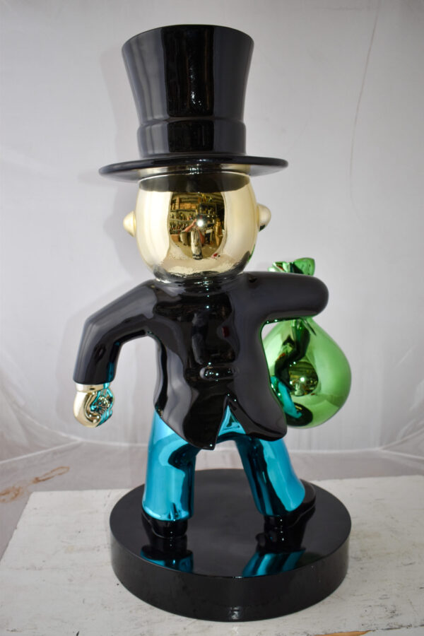 Frowning Monopoly Man Holding Money Bag Resin Statue Large 17" x 15" x 31"H - Image 5