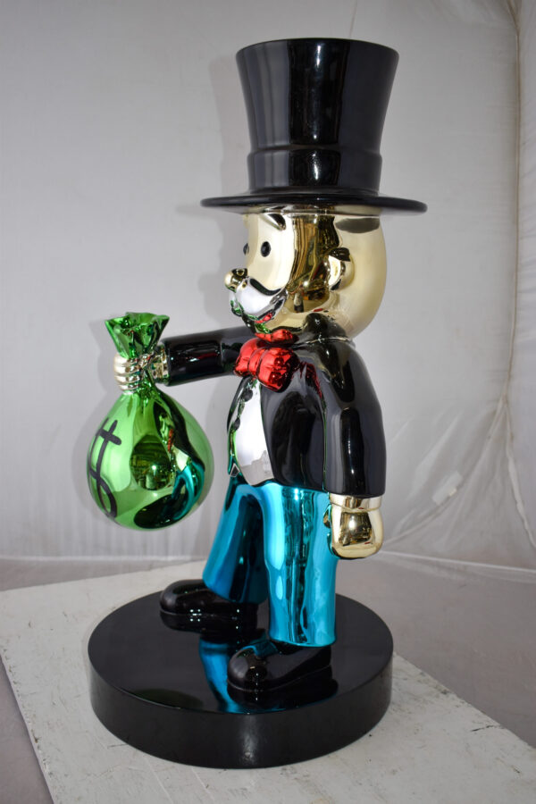 Frowning Monopoly Man Holding Money Bag Resin Statue Large 17" x 15" x 31"H - Image 7