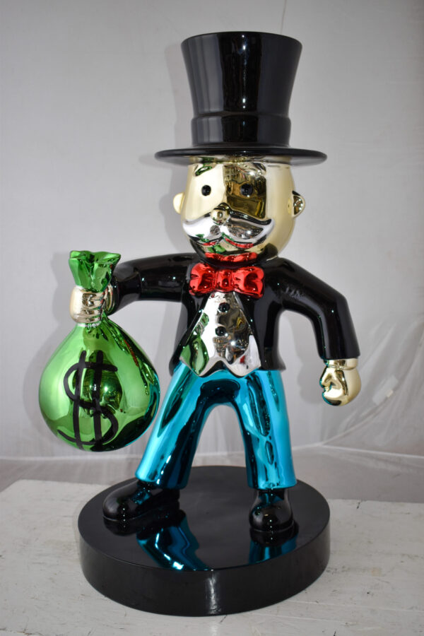 Frowning Monopoly Man Holding Money Bag Resin Statue Large 17" x 15" x 31"H - Image 8
