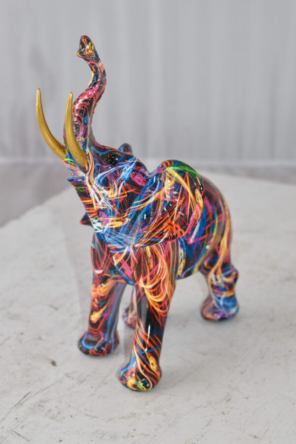 Elephant With His Trunk Up Colored Modern Resin Statue Size: 8" x 4" x 10"H - Image 6