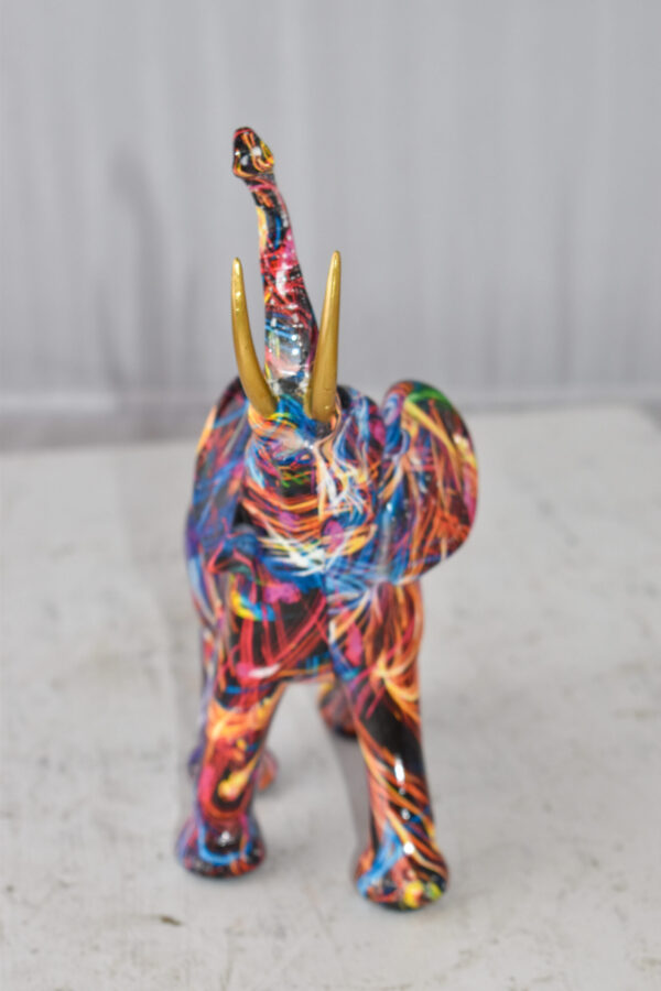 Elephant With His Trunk Up Colored Modern Resin Statue Size: 8" x 4" x 10"H - Image 7