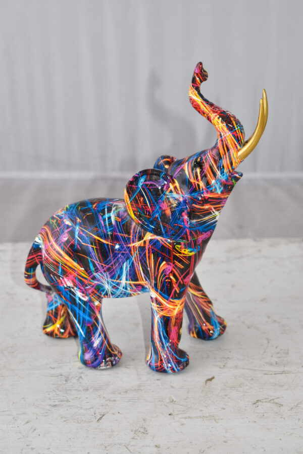 Elephant With His Trunk Up Colored Modern Resin Statue Size: 8" x 4" x 10"H - Image 9