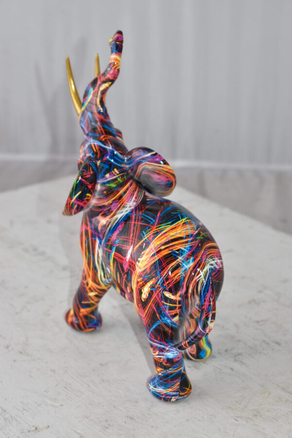 Elephant With His Trunk Up Colored Modern Resin Statue Size: 8" x 4" x 10"H - Image 12