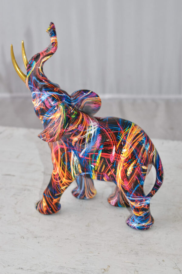 Elephant With His Trunk Up Colored Modern Resin Statue Size: 8" x 4" x 10"H - Image 13
