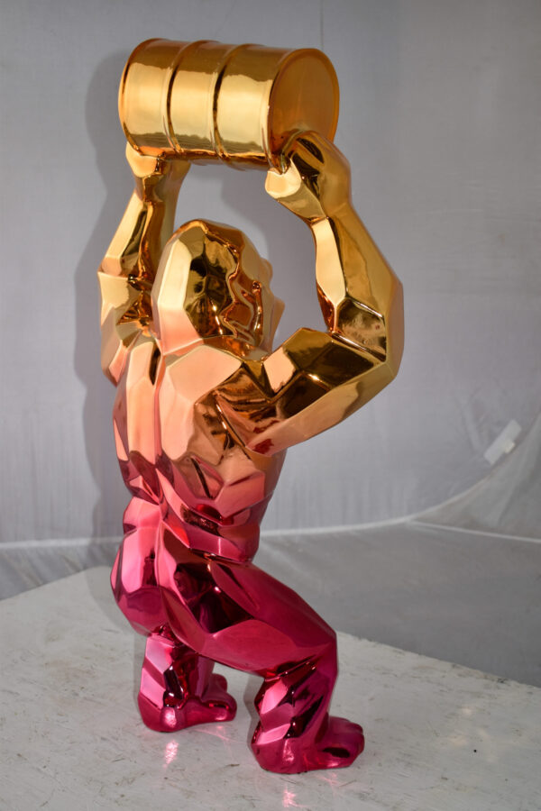 Textile Red and Gold King Kong with A Barrell Statue  Size: 14" x 7" x 24"H - Image 7
