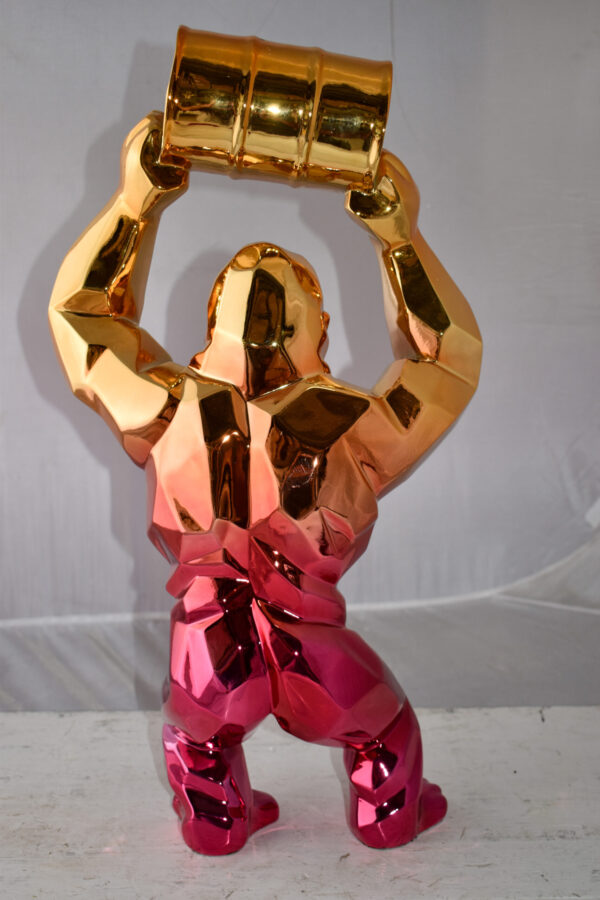 Textile Red and Gold King Kong with A Barrell Statue  Size: 14" x 7" x 24"H - Image 8