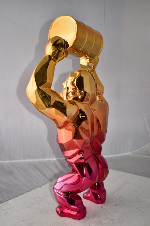 Textile Red and Gold King Kong with A Barrell Statue  Size: 14" x 7" x 24"H - Image 9
