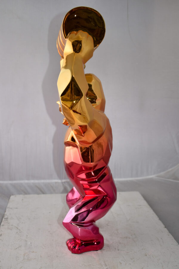 Textile Red and Gold King Kong with A Barrell Statue  Size: 14" x 7" x 24"H - Image 10
