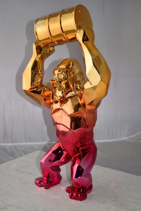 Textile Red and Gold King Kong with A Barrell Statue  Size: 14" x 7" x 24"H - Image 11