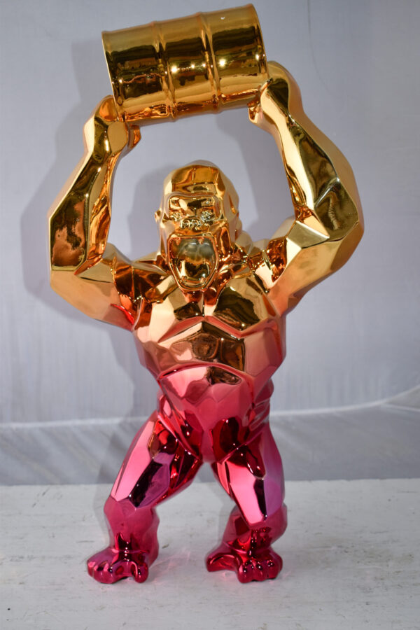 Textile Red and Gold King Kong with A Barrell Statue  Size: 14" x 7" x 24"H - Image 12