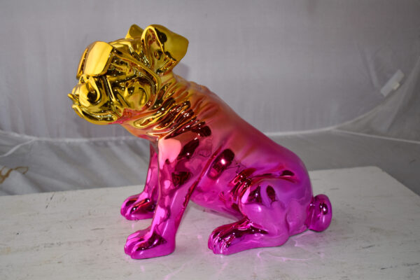 Bulldog With Sunglasses Colored Pink and Gold Resin Statue Size: 17" x 9" x 13"H - Image 3