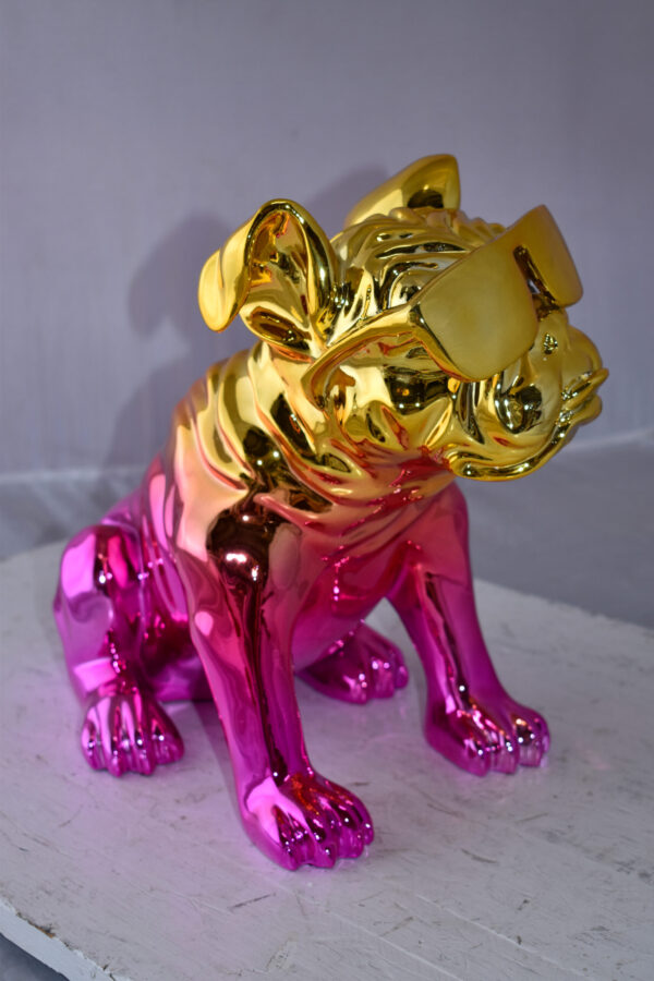 Bulldog With Sunglasses Colored Pink and Gold Resin Statue Size: 17" x 9" x 13"H - Image 8