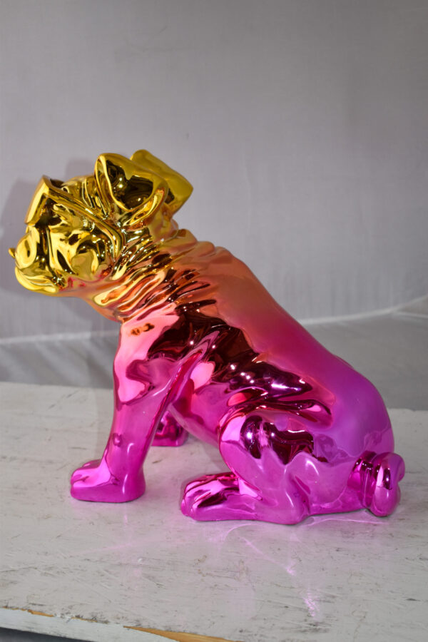 Bulldog With Sunglasses Colored Pink and Gold Resin Statue Size: 17" x 9" x 13"H - Image 5