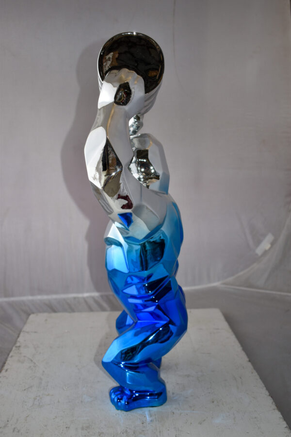 Textile Blue and Silver King Kong with A Barrell Statue  Size: 14" x 7" x 24"H - Image 9