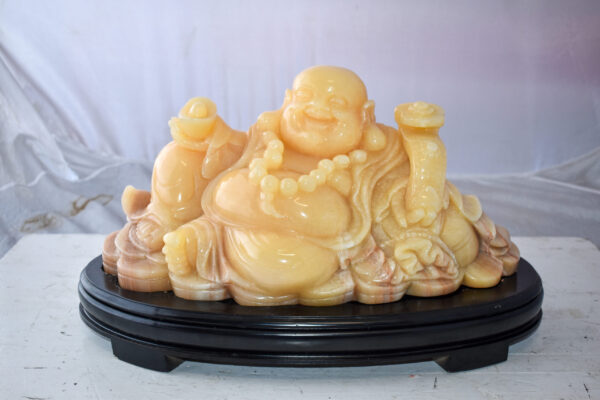 Buddha Statue Large Made of Jade Mounted on Wood Base Size: 21" x 11" x 11"H - Image 3