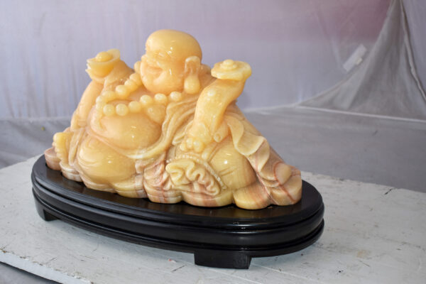 Buddha Statue Large Made of Jade Mounted on Wood Base Size: 21" x 11" x 11"H - Image 10