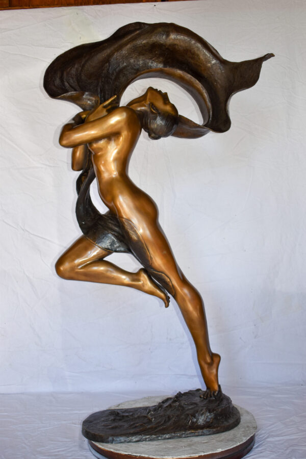Beautifully Exotic Fabric Dancer Bronze Statue Art Nude Size: 33" x 14" x 58"H - Image 3