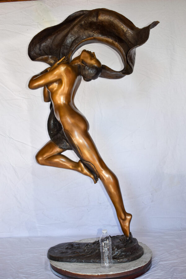 Beautifully Exotic Fabric Dancer Bronze Statue Art Nude Size: 33" x 14" x 58"H - Image 4