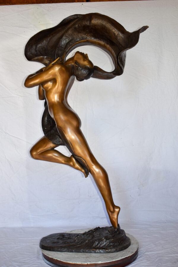 Beautifully Exotic Fabric Dancer Bronze Statue Art Nude Size: 33" x 14" x 58"H - Image 5
