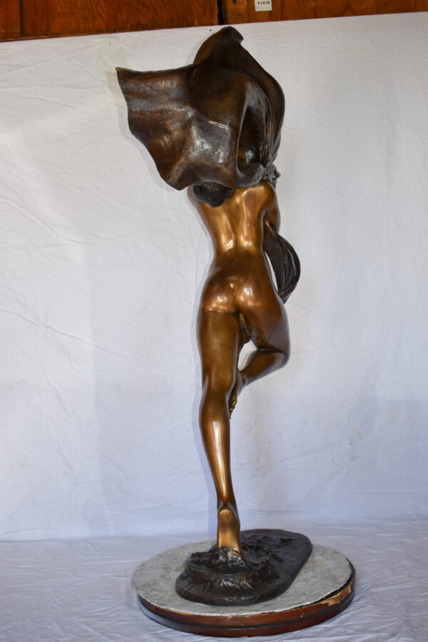 Beautifully Exotic Fabric Dancer Bronze Statue Art Nude Size: 33" x 14" x 58"H - Image 7