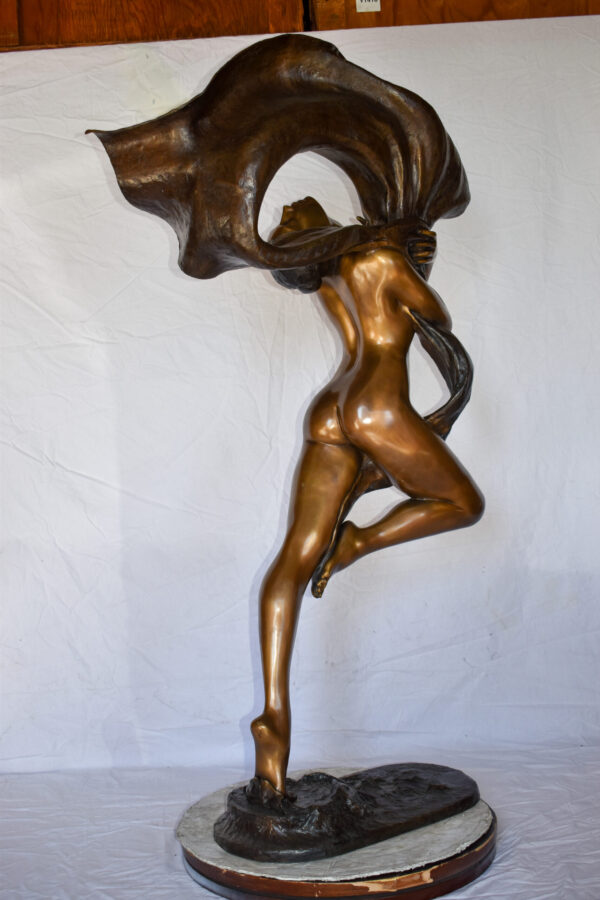 Beautifully Exotic Fabric Dancer Bronze Statue Art Nude Size: 33" x 14" x 58"H - Image 8