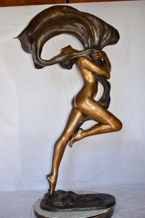 Beautifully Exotic Fabric Dancer Bronze Statue Art Nude Size: 33" x 14" x 58"H - Image 9